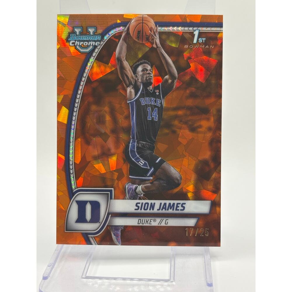 2024-25 Bowman Chrome U Sapphire Sion James 1st Orange Refractor 17/25 SP Duke